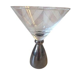 Art Deco Wine Glass Artsy Silver-Tone Metal Stem Base READ